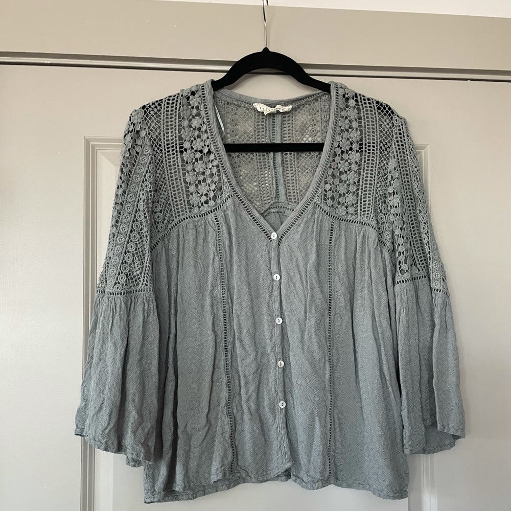 Lovestitch brand, sage green crochet knit top